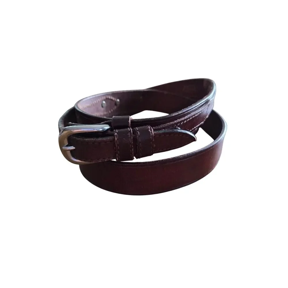 genuine leather 1 inch belt brown silver square buckle double closure 40